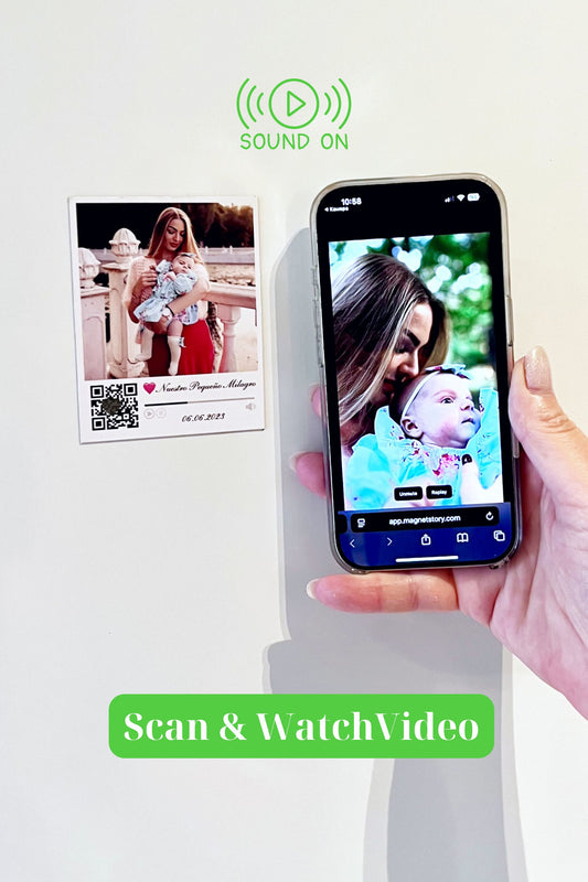 Personalized Baby Magnet with Photo and QR to Video | Newborn & Baby Shower Keepsake | Premium 2.75x3.5 inches Fridge Magnet