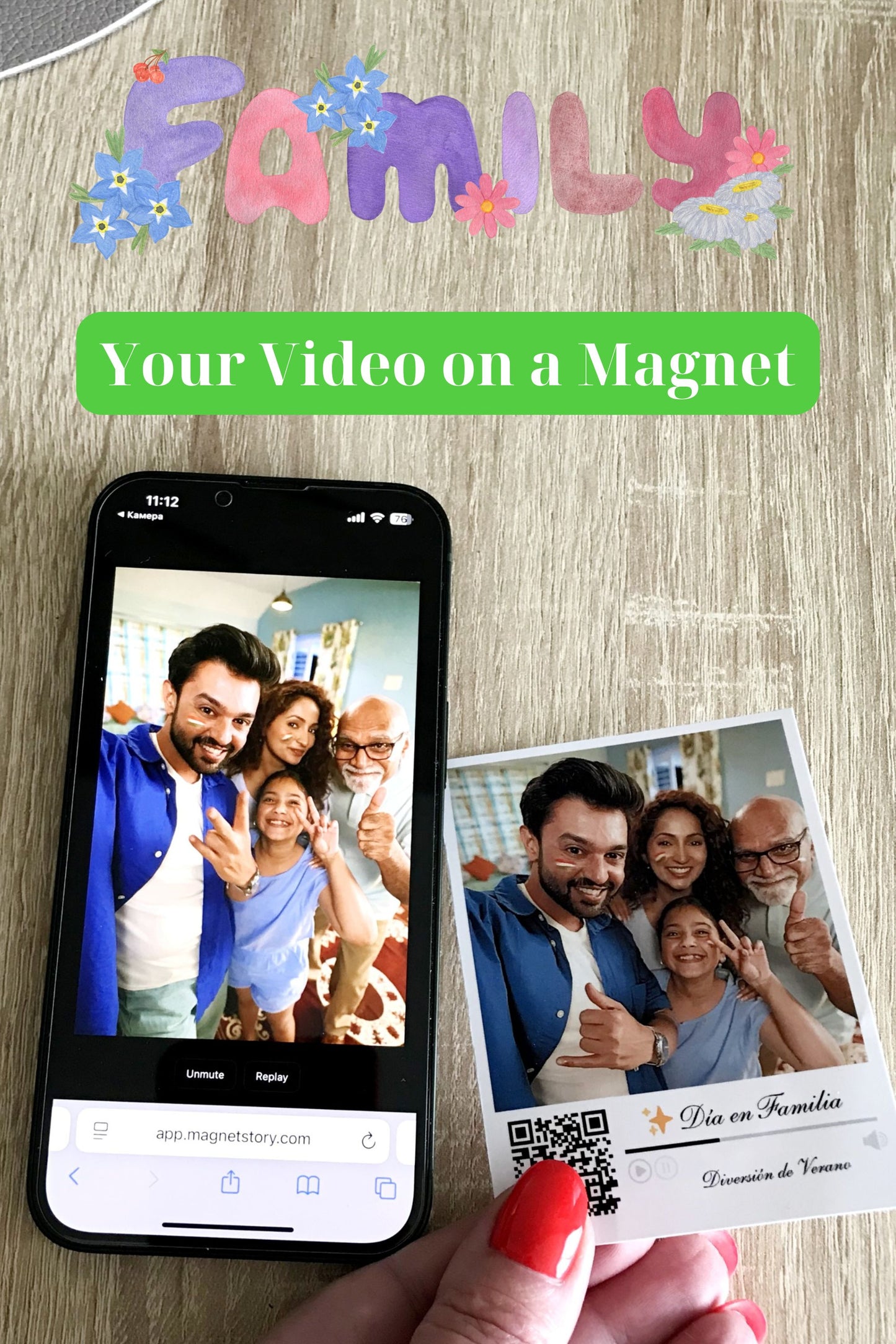 Family Magnet with Photo and QR to Video | Family Memories | Custom Fridge Magnet Gift | Premium 2.75×3.5 in (7×9 cm)